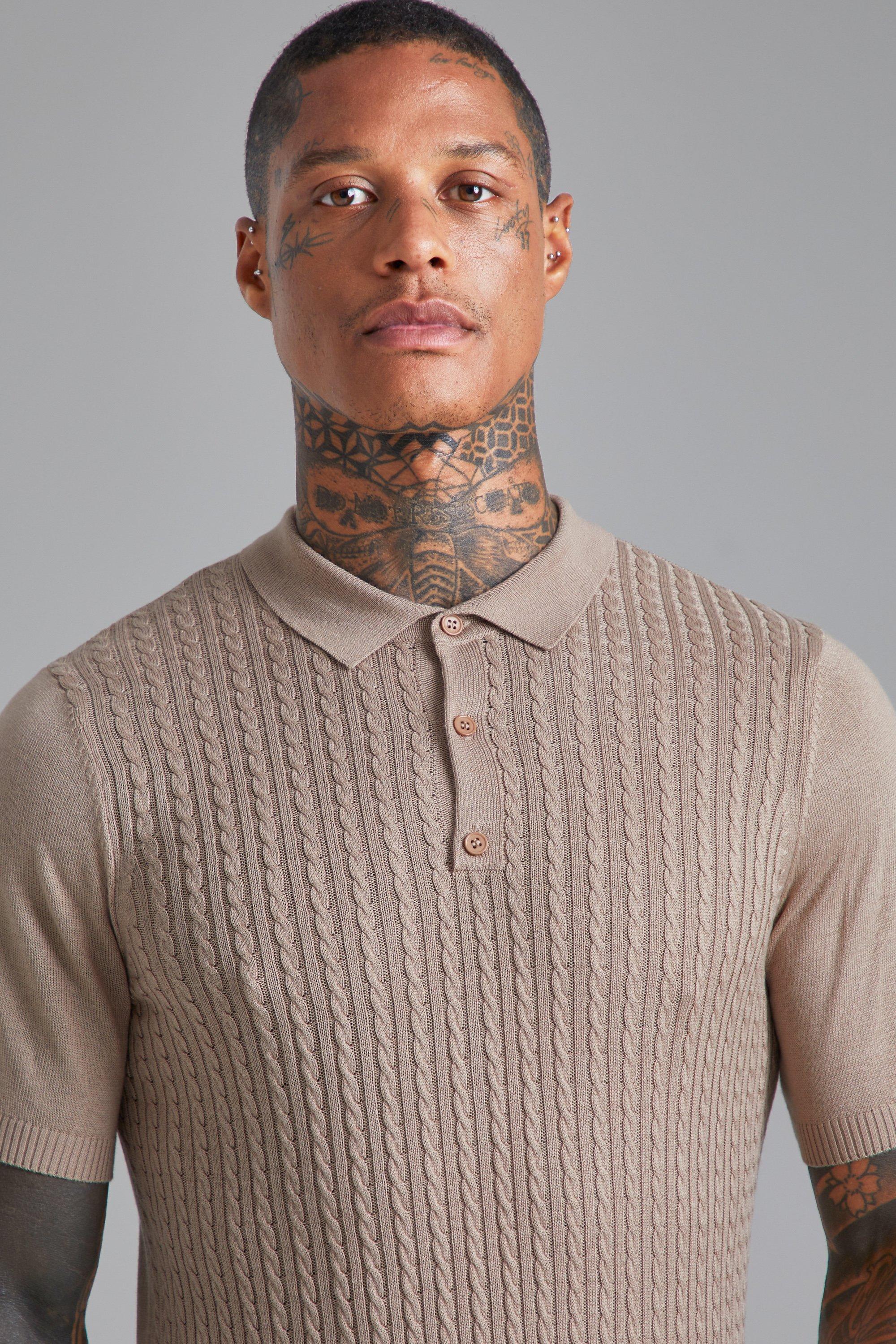 Cable Knit Short Sleeve Polo