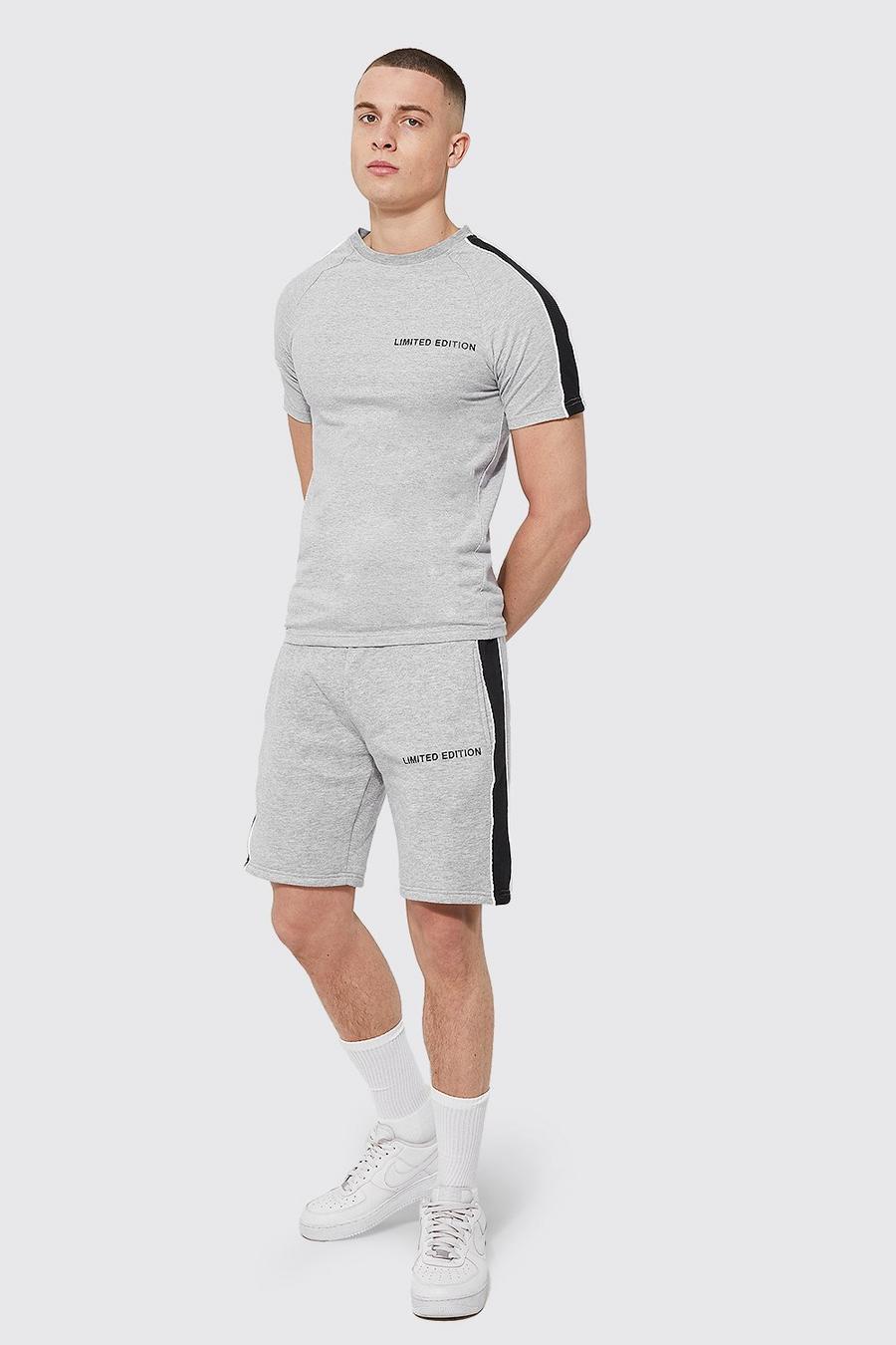 Grey marl Muscle Fit Limited Side Panel Short Set