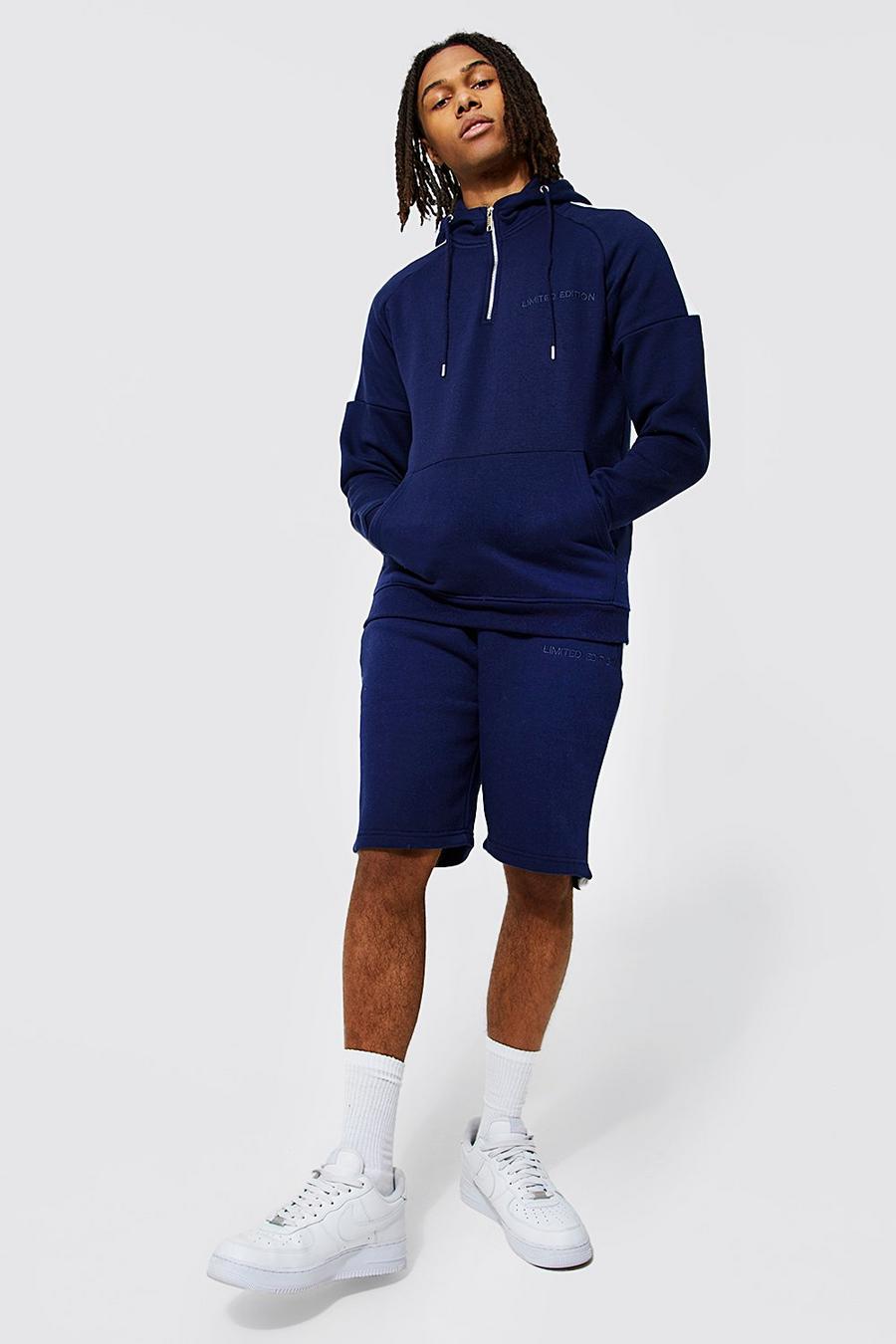 Navy Limited 1/4 Zip Side Panel Hooded Tracksuit image number 1