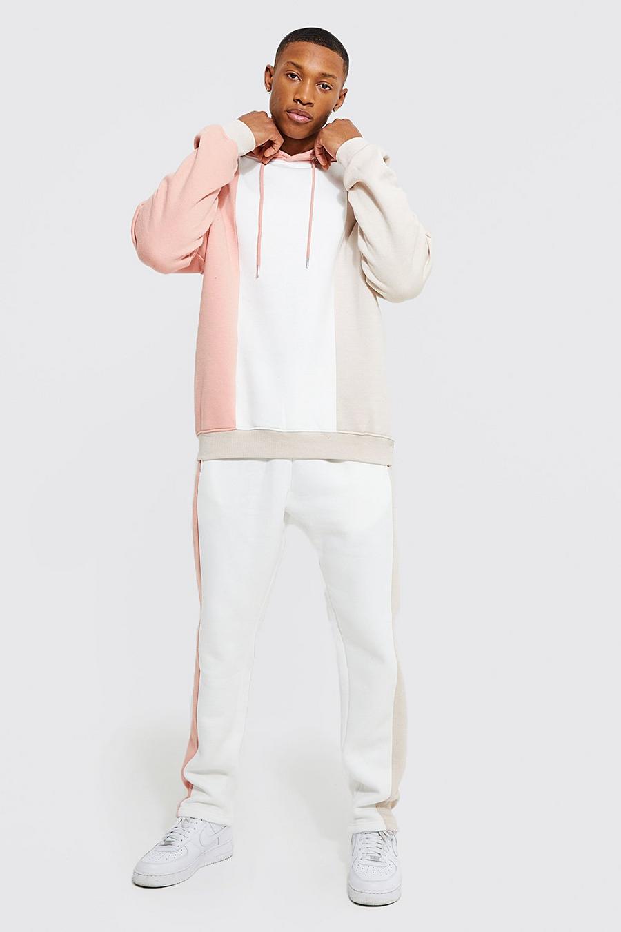 Pink Colour Block Hooded Tracksuit image number 1