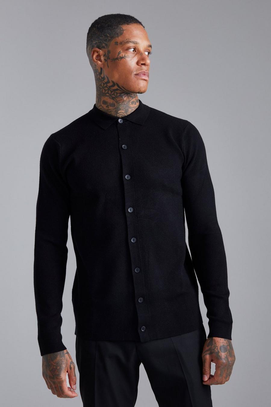 Black Button Through Knitted Shirt image number 1