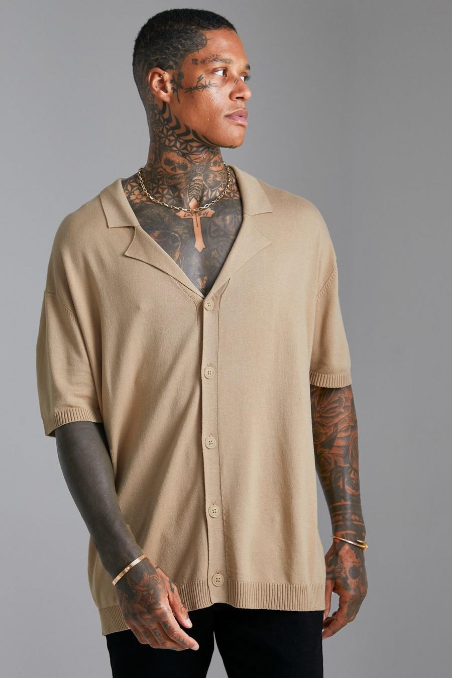 Camel Relaxed Fit Knitted Shirt image number 1