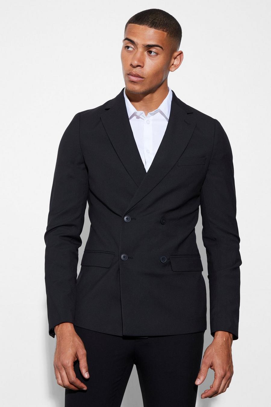 Black Super Skinny Double Breasted Suit Jacket image number 1