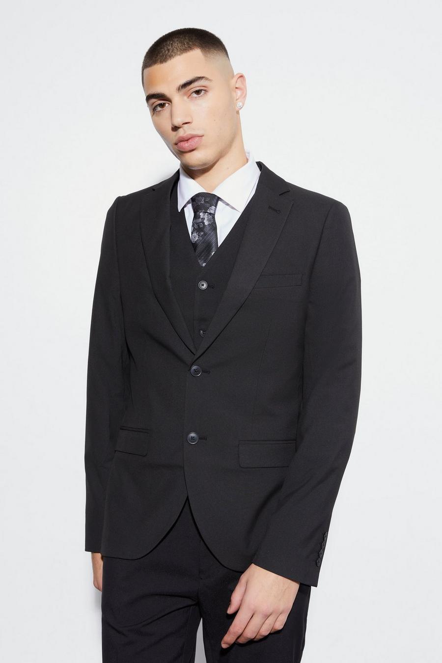 Black nero ז'קט חליפה בגזרת סופר סקיני עם רכיסה בודדת image number 1