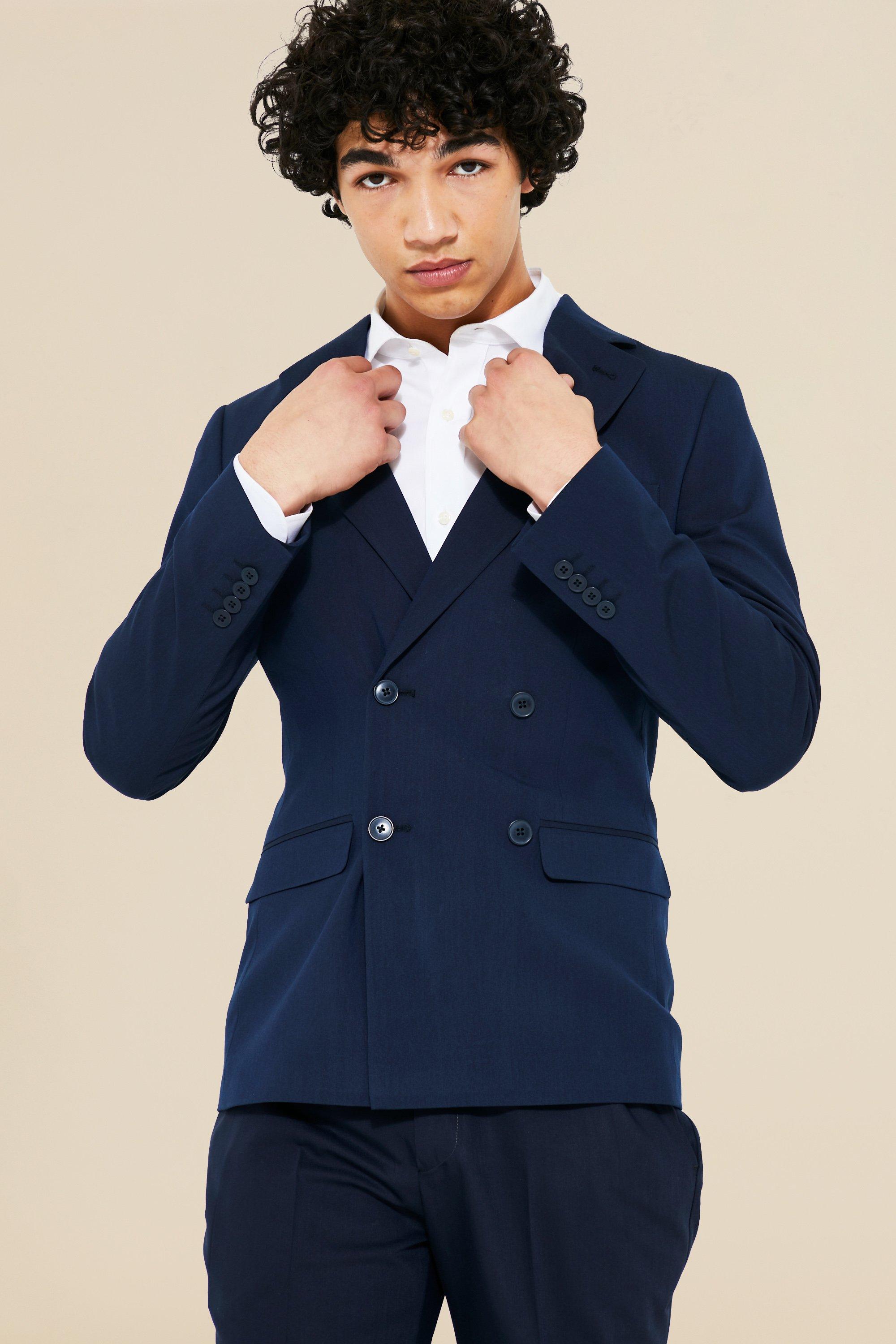 boohoo Mens Slim Double Breasted Suit Jacket - Navy 38