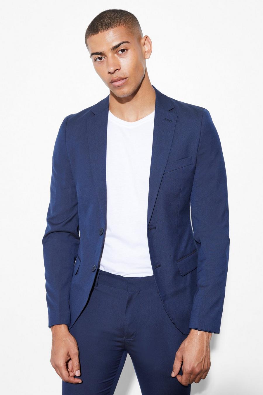 Navy blu oltremare Super Skinny Single Breasted Suit Jacket