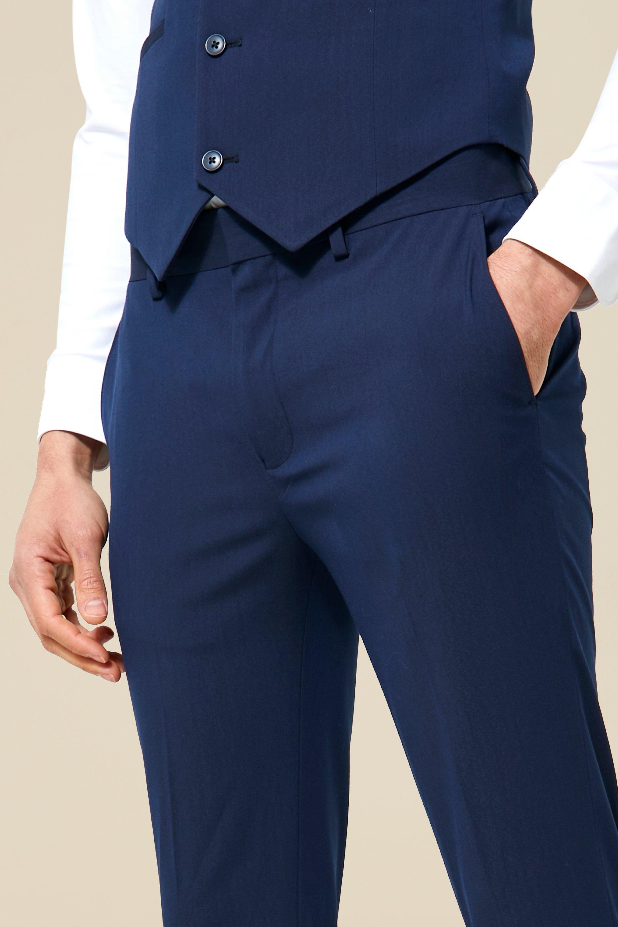 Traje pantalón pitillo Azul Marino en polyester-rayon con solapa