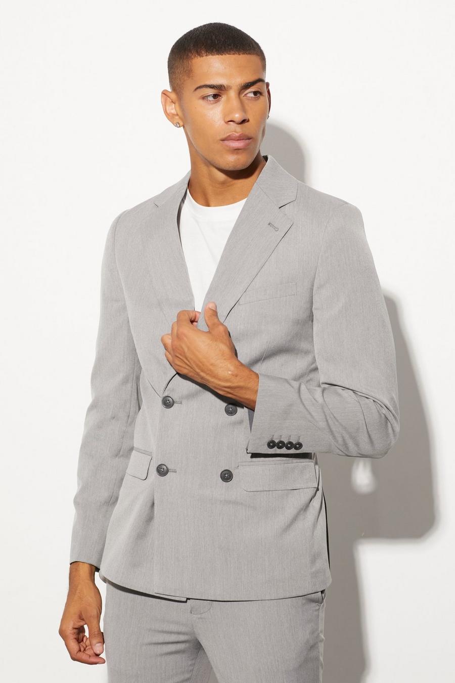 אפור gris ז'קט חליפה סופר סקיני עם דשים כפולים