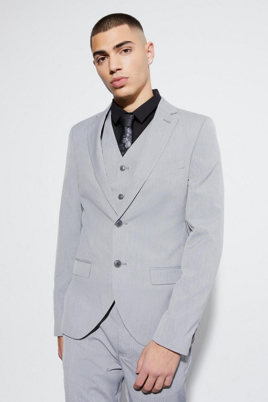 Chaqueta de traje súper ajustada con botonadura, Grey grigio image number 1