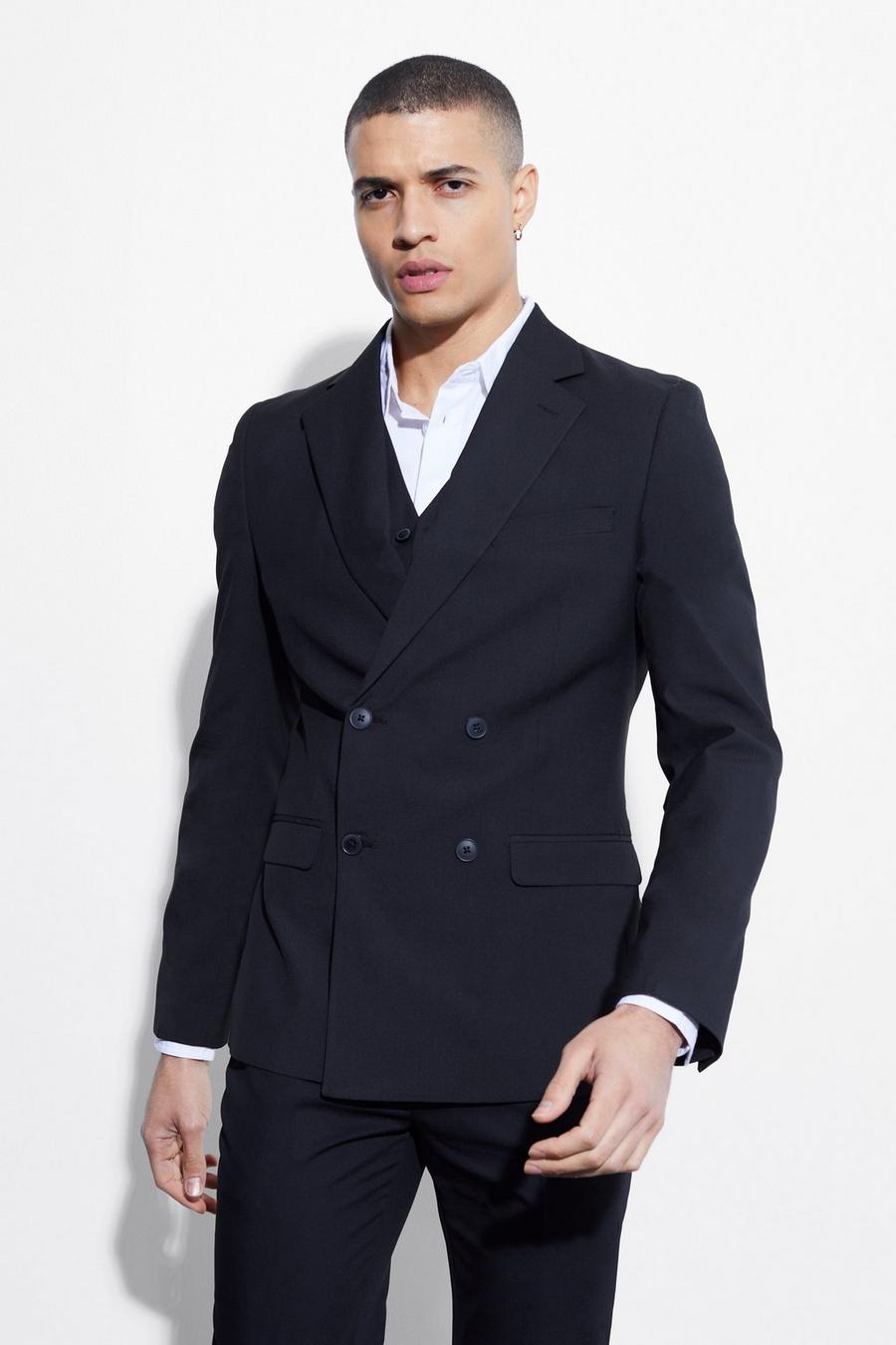 Black noir Skinny Double Breasted Suit Jacket