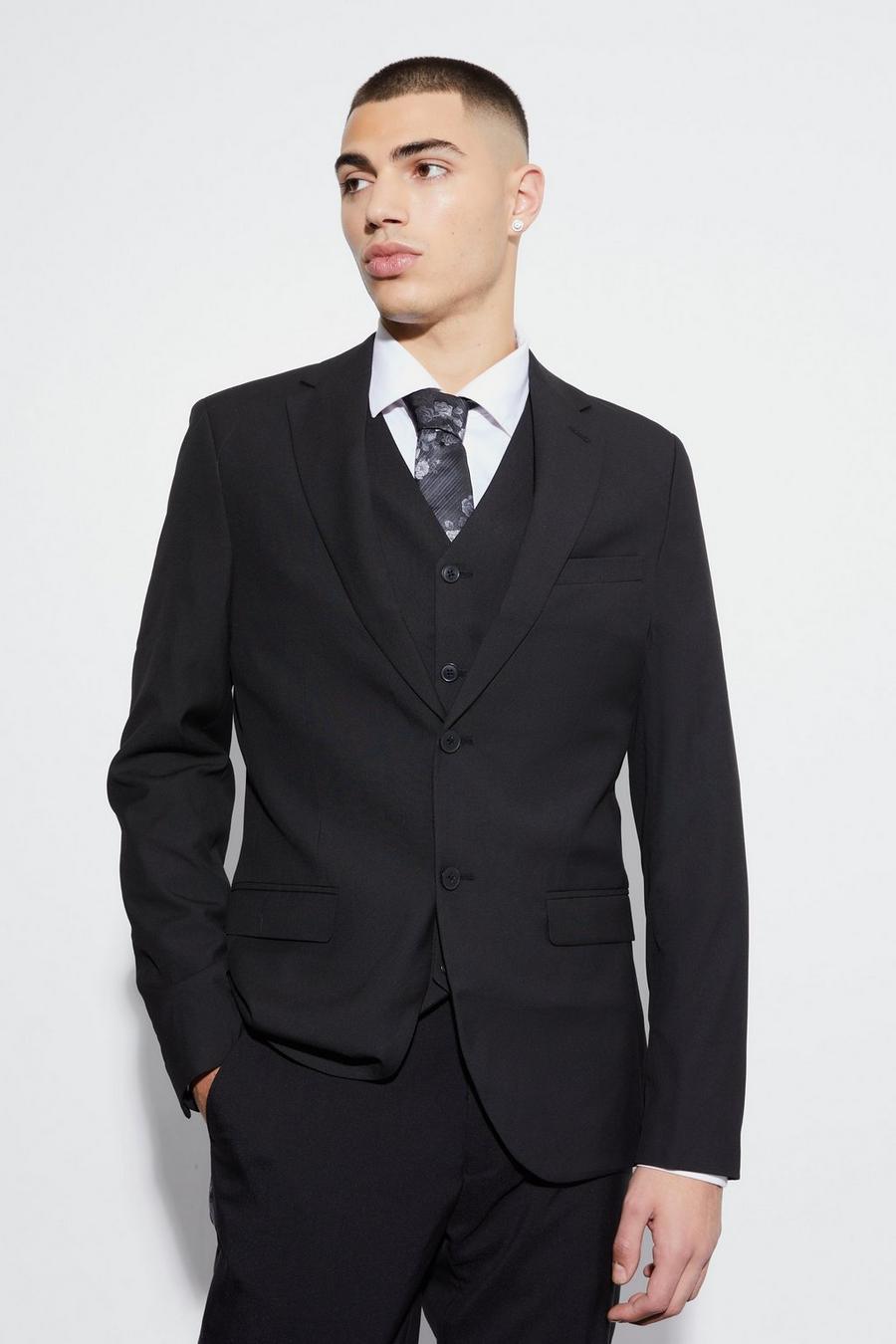 שחור black ז'קט חליפה סקיני עם רכיסה אחת image number 1
