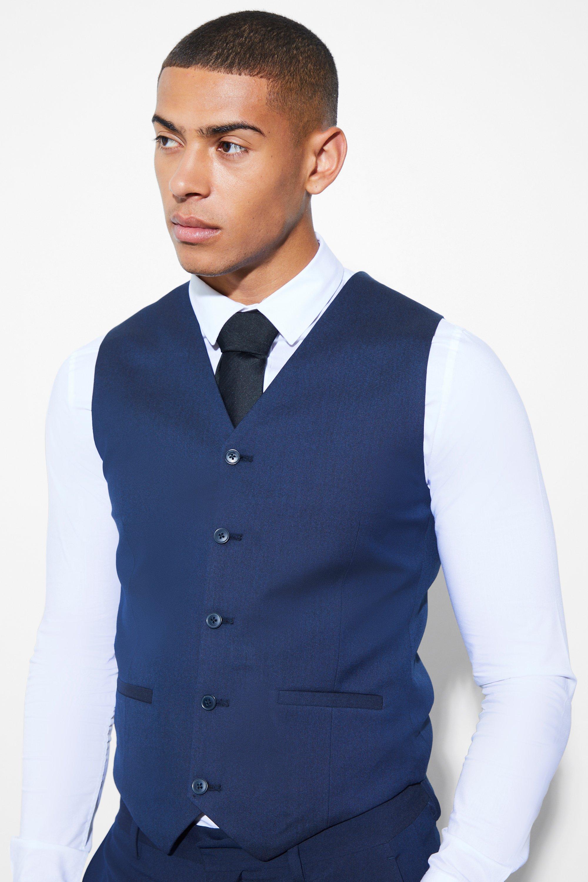 Navy Skinny Waistcoat