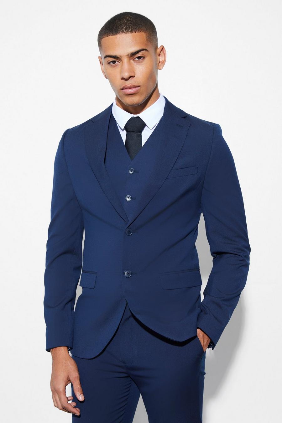 Navy blu oltremare Skinny Single Breasted Suit Jacket