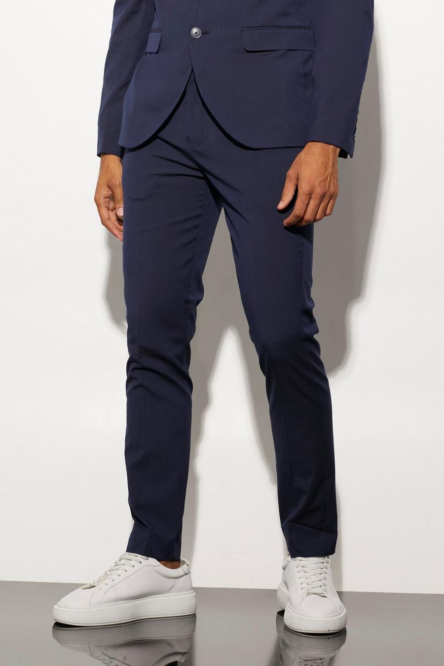 Navy Skinny Suit ruffled Trousers