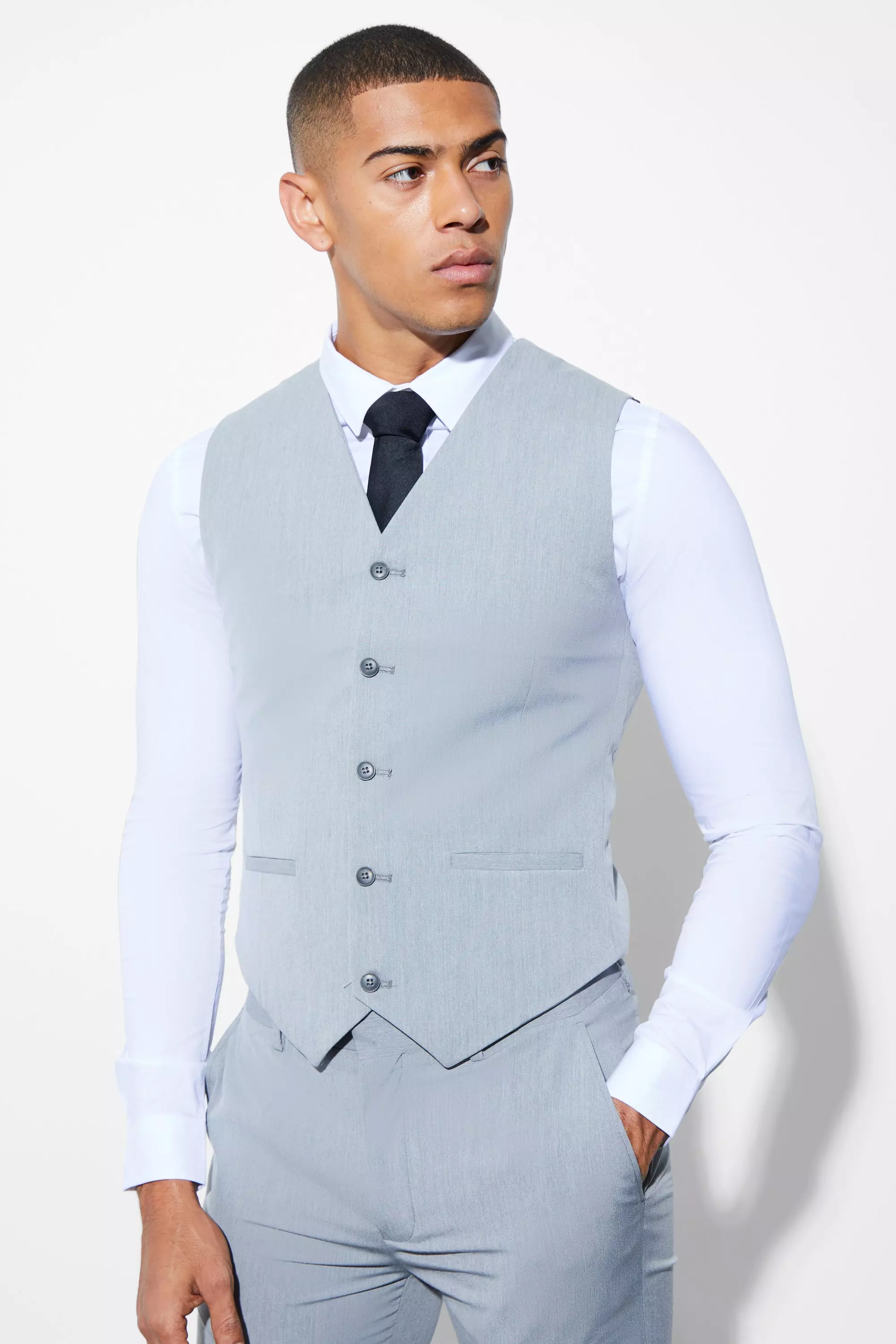 Mens light grey on sale waistcoat and trousers