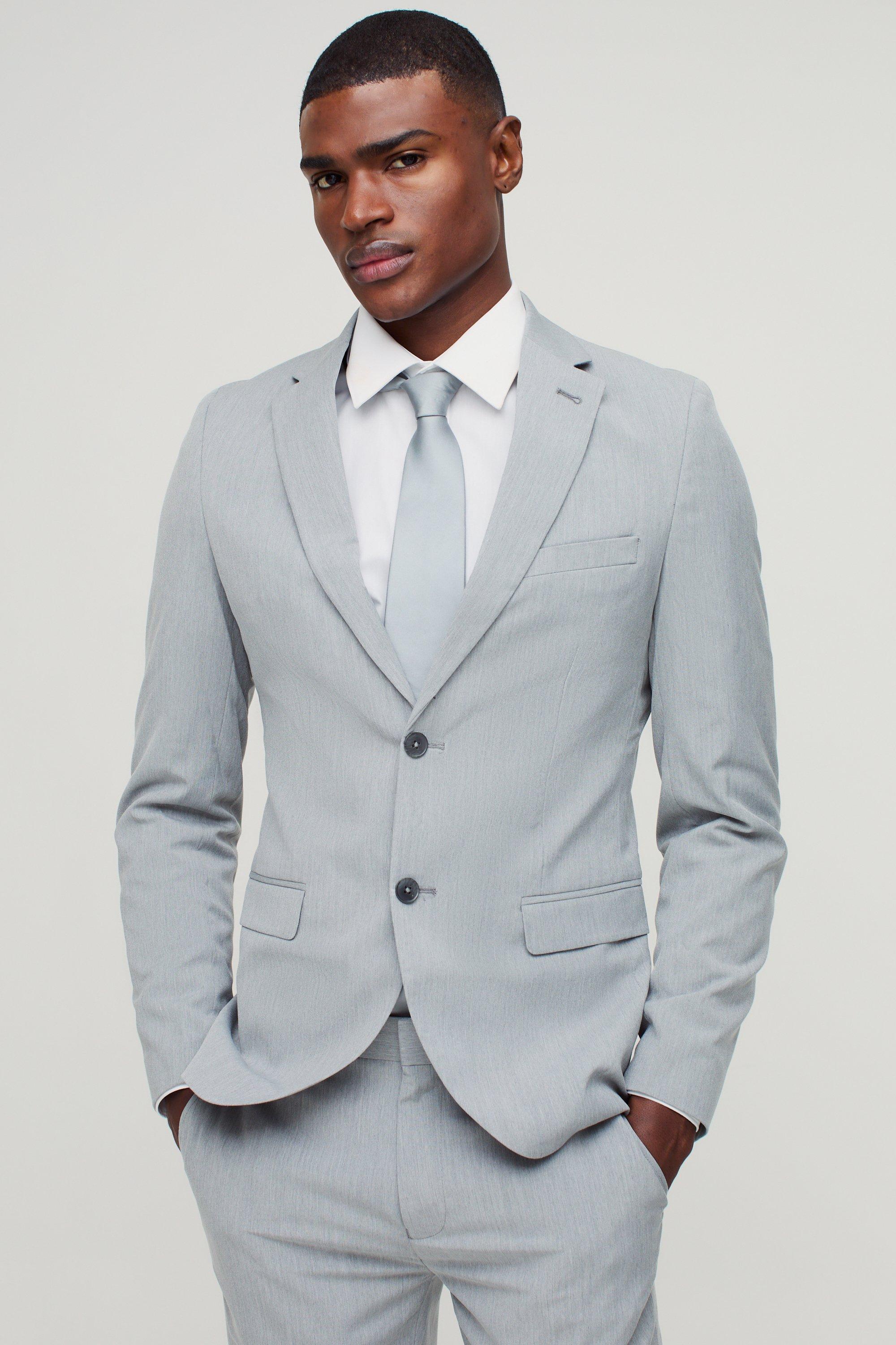 Grey Skinny Single Breasted Suit Jacket