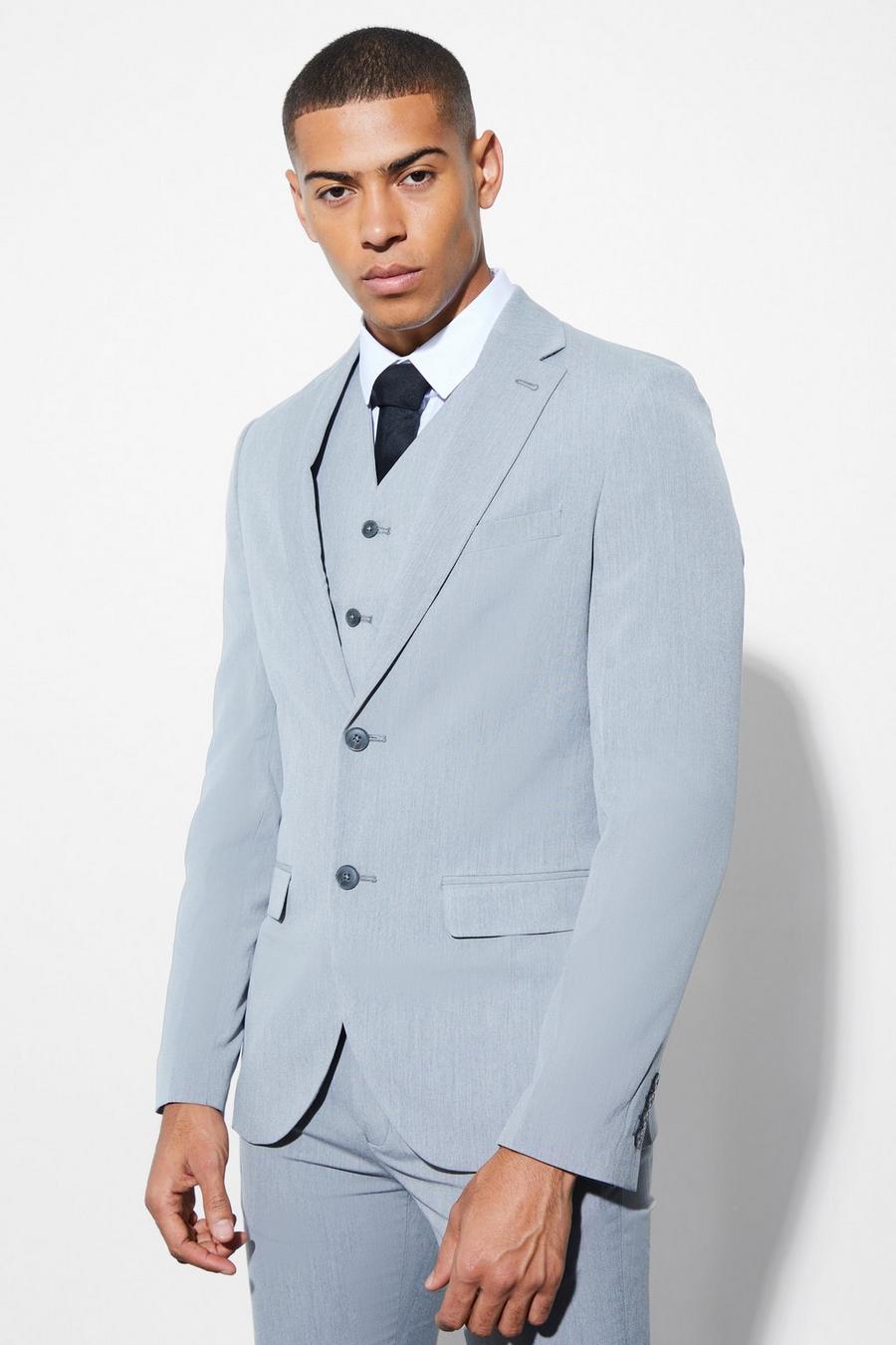 אפור gris ז'קט חליפה סקיני עם רכיסה אחת