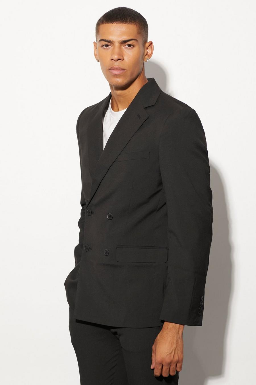 Black Slim Double Breasted Suit Jacket image number 1