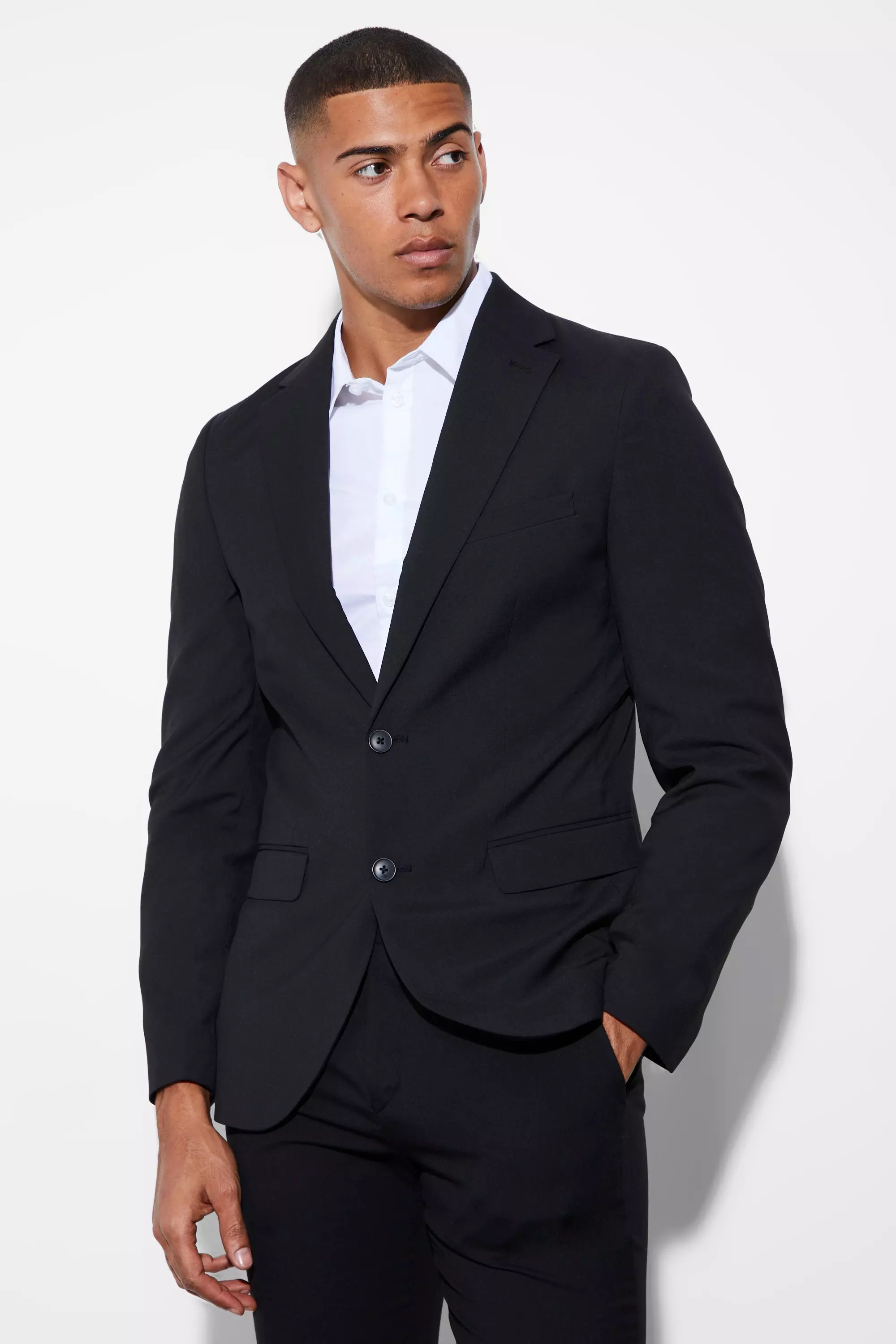 Black Slim Single Breasted Suit Jacket صورة بديلة
