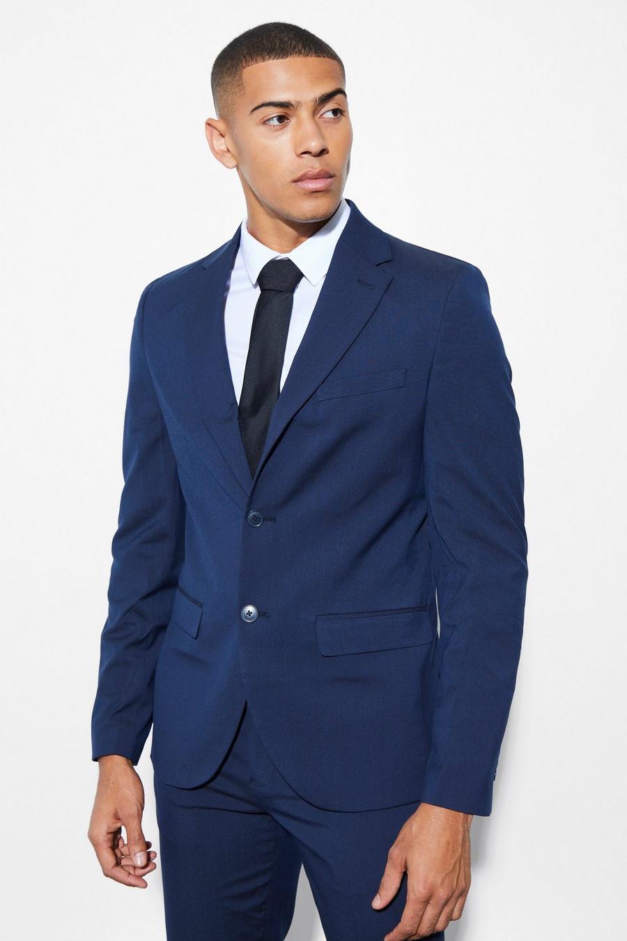 Navy blu oltremare Slim Single Breasted Suit Jacket