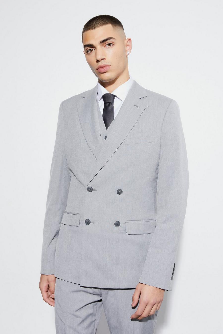 Grey grå Slim Double Breasted Suit Jacket image number 1