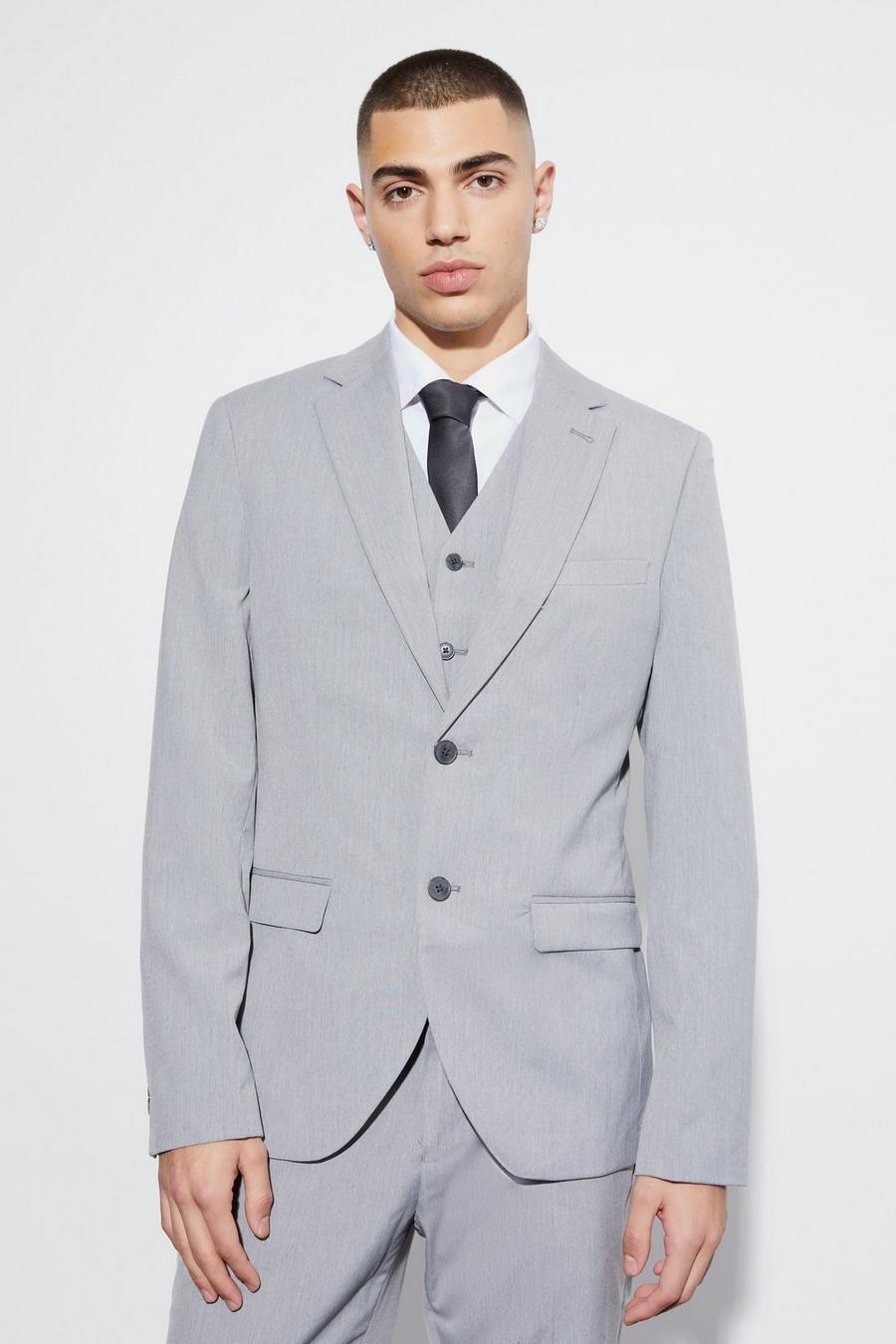 Grey Slim Single Breasted Suit Jacket