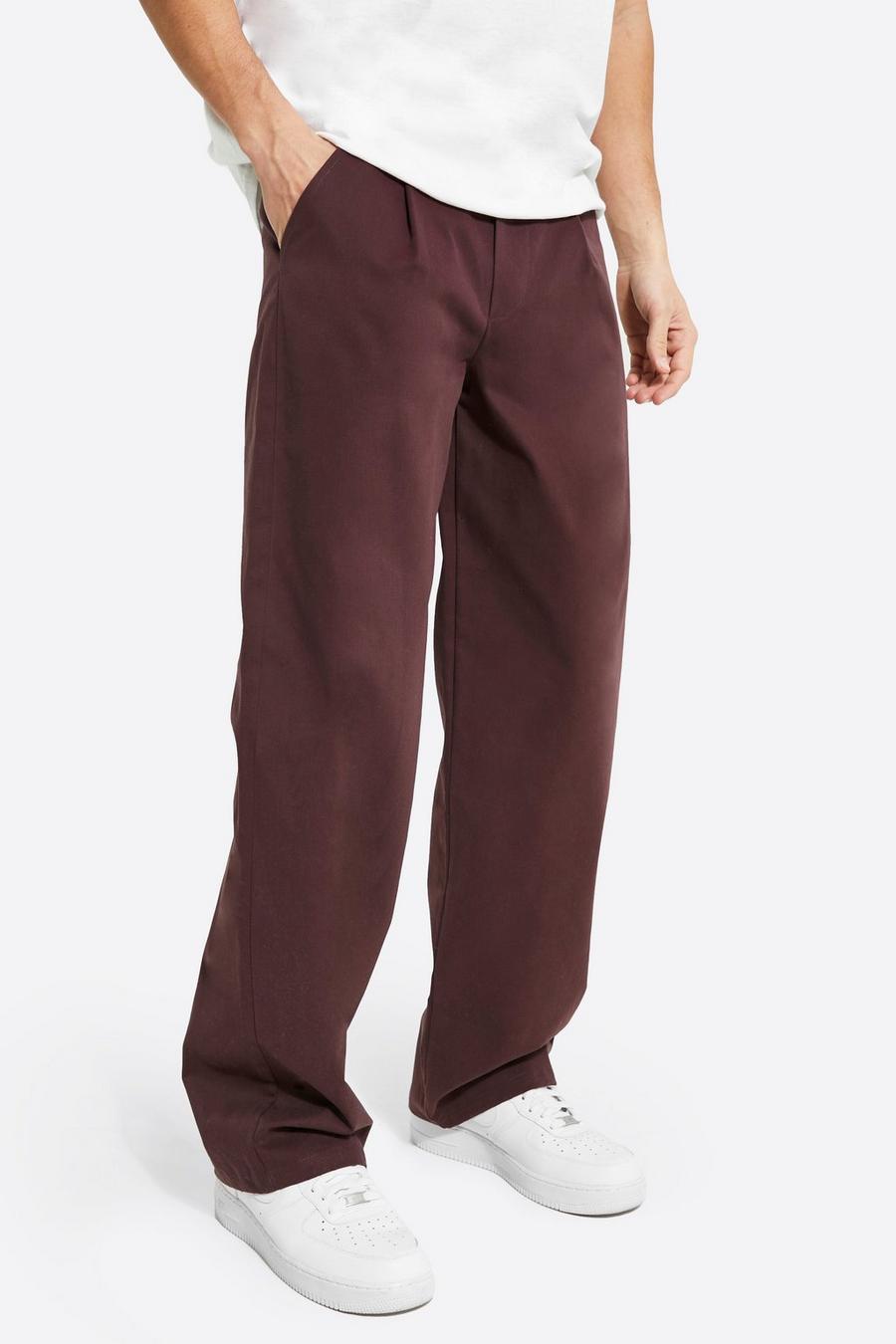Chocolate Baggy Fit Chino Trousers image number 1
