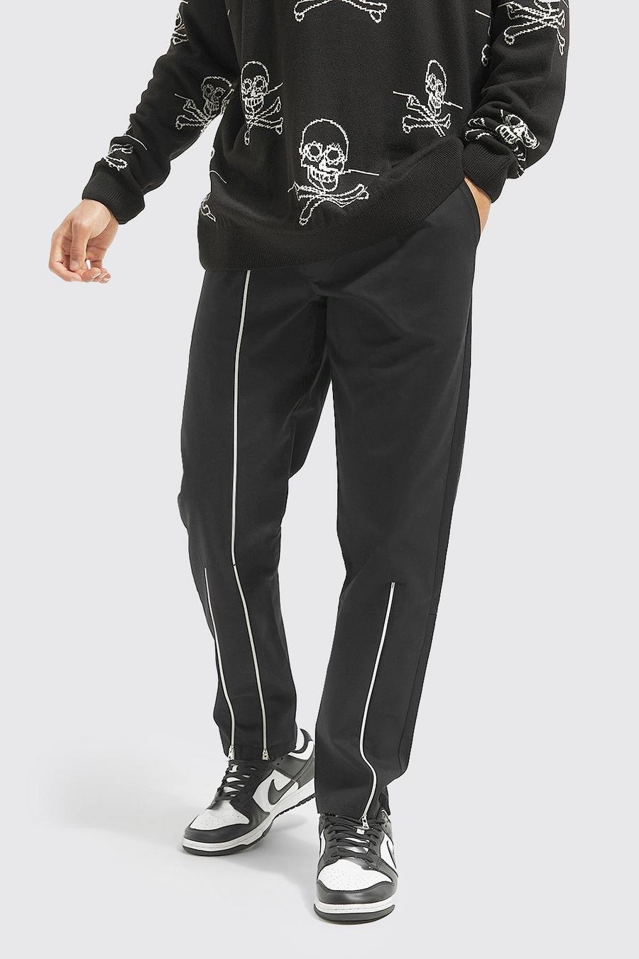 Hose mit geradem Bein und Reißverschluss-Detail, Black schwarz