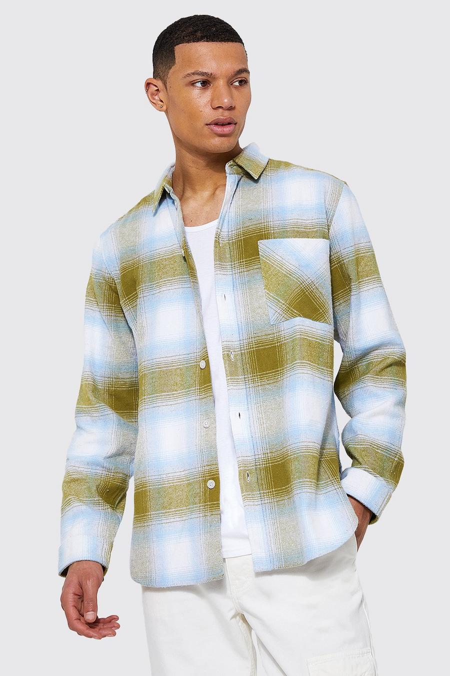 Yellow Tall Brushed Check Curved Hem Overshirt image number 1
