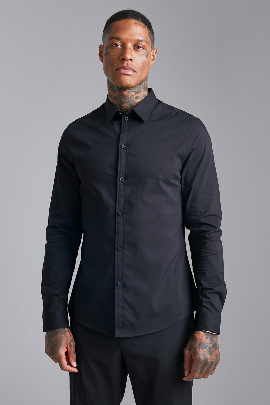 Langärmliges Slim-Fit Hemd, Black