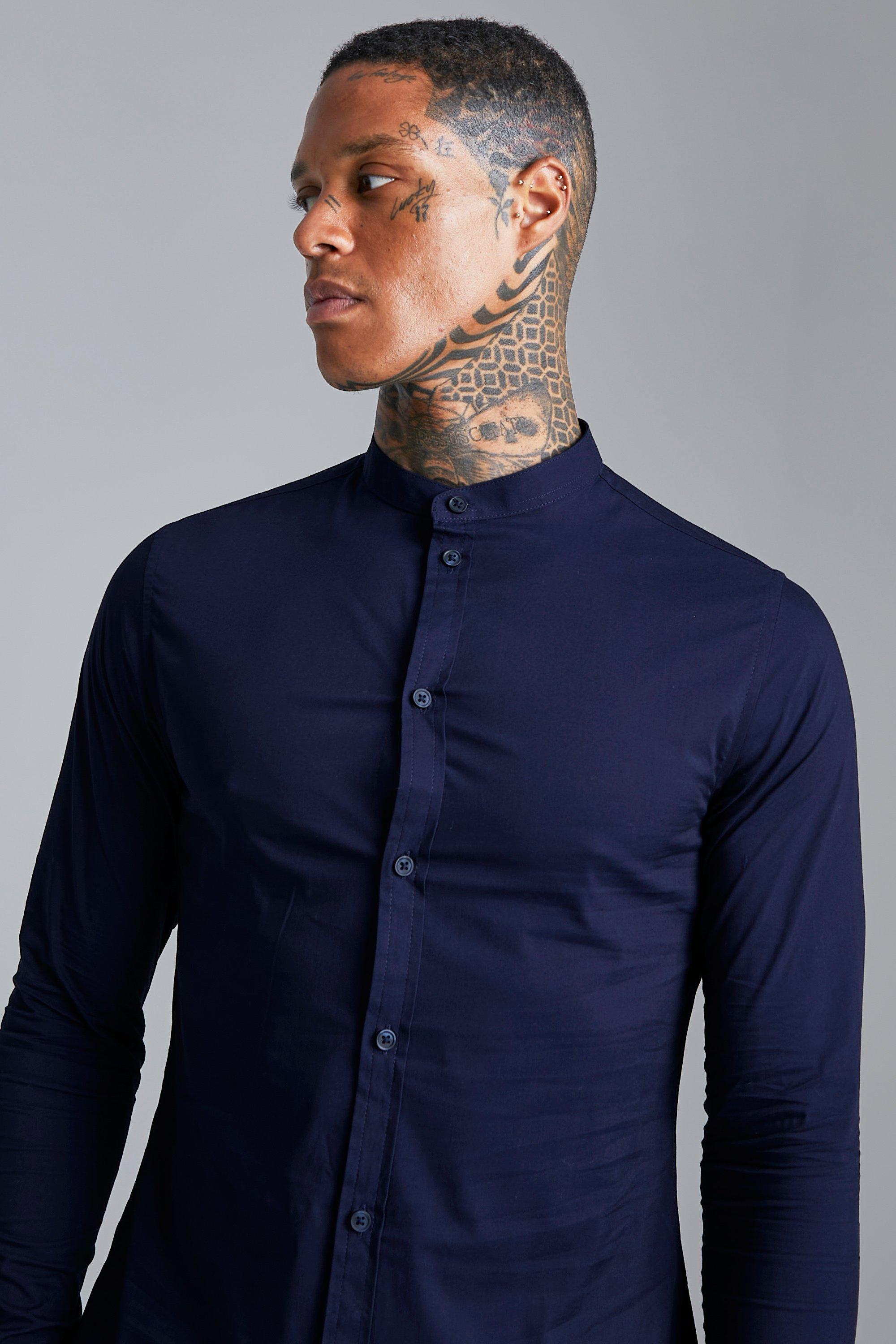 Collarless shirt shop mens uk