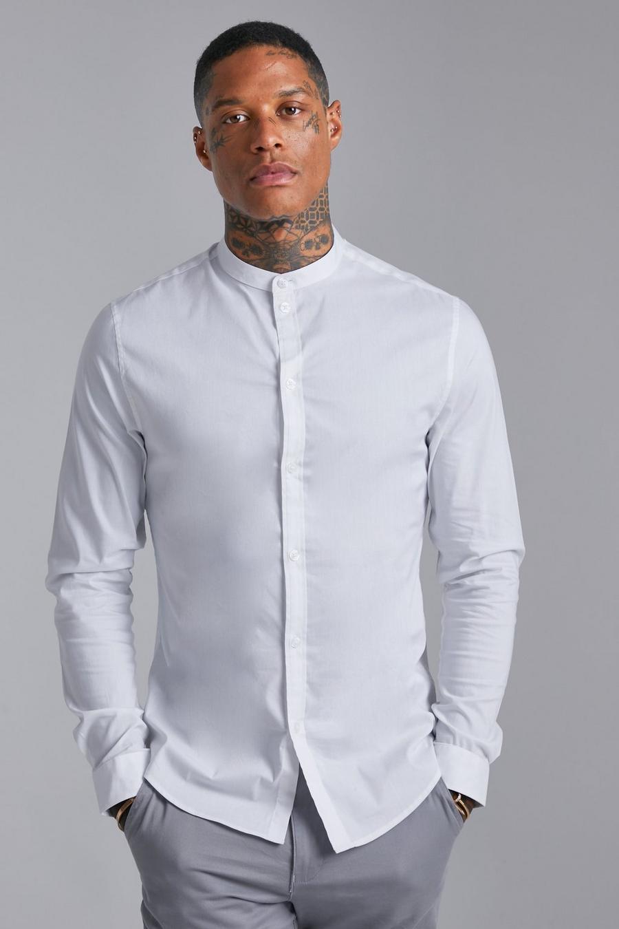White vit Långärmad farfarsskjorta i slim fit image number 1