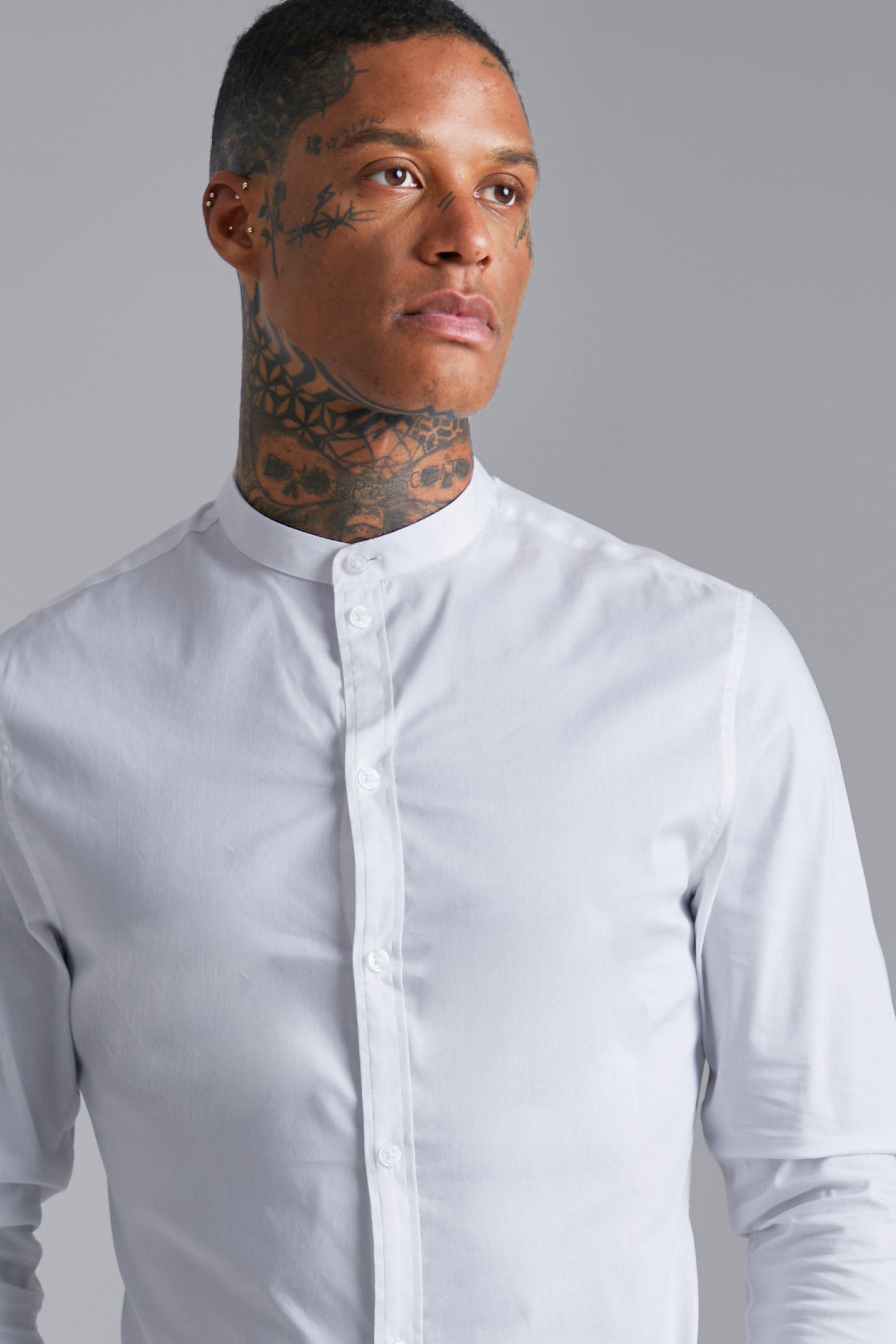 Men's Long Sleeve Slim Shirt | Boohoo UK