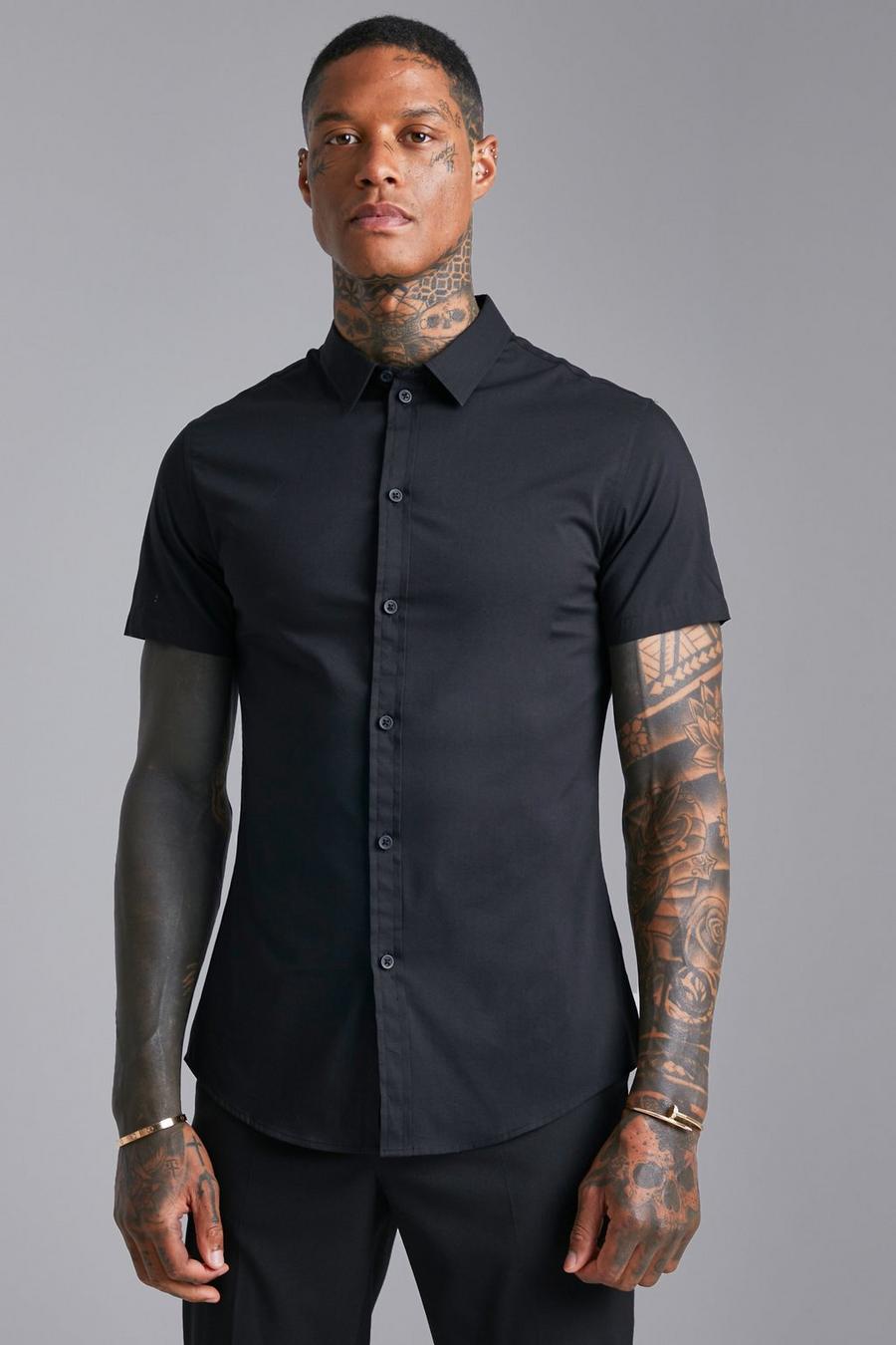 Short Sleeve Recycled Muscle Shirt, Black negro