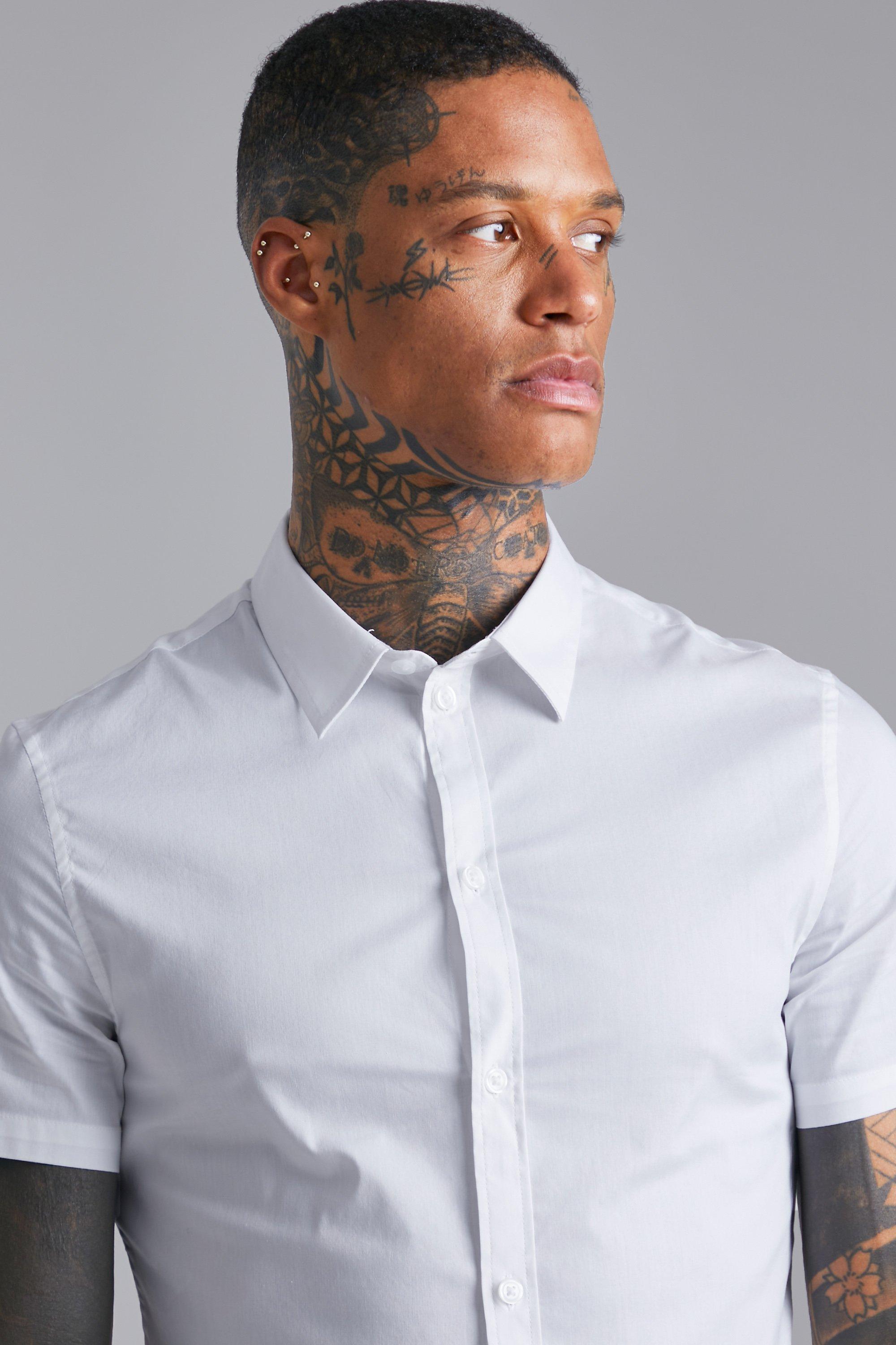 Skinny fit short sleeve best sale white shirt