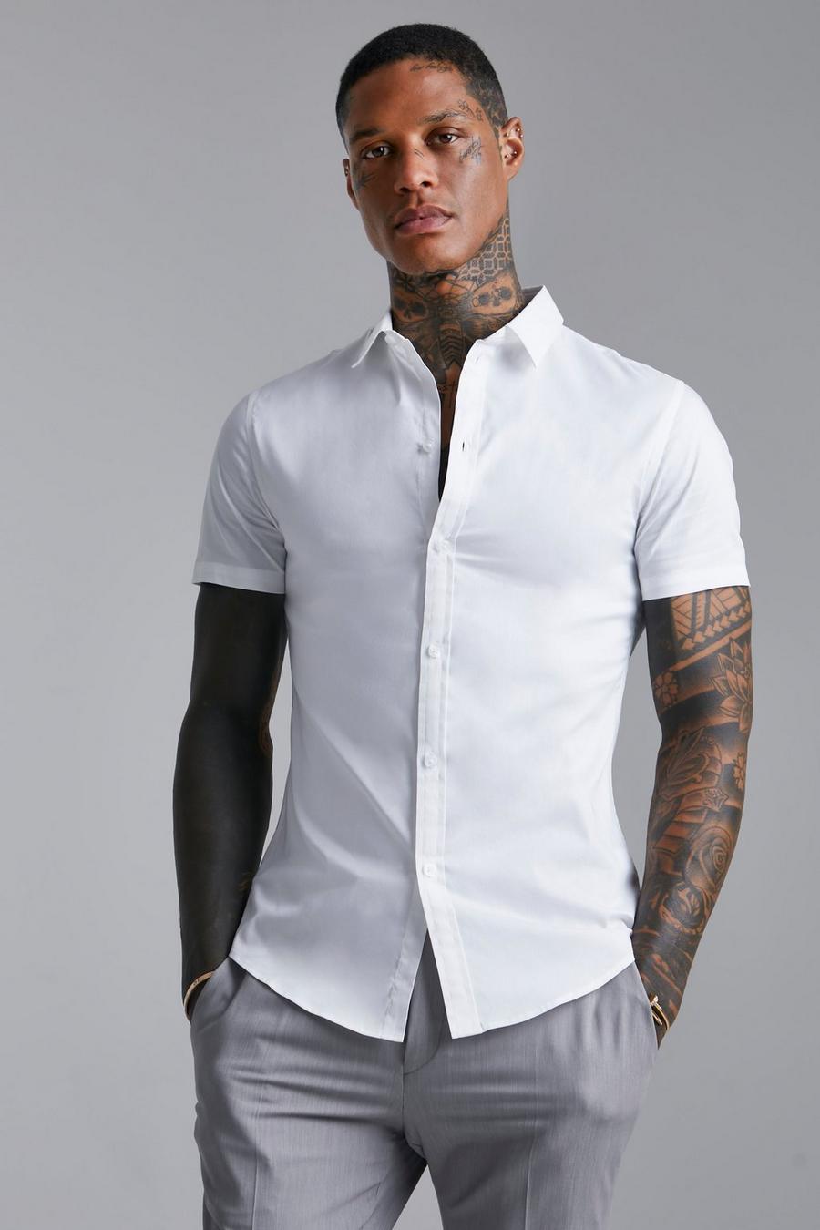 White Gerecycled Slim Fit Overhemd Met Korte Mouwen image number 1