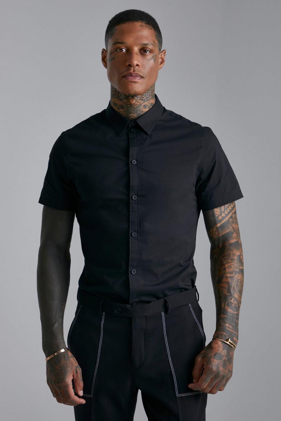 Black Gerecycled Slim Fit Overhemd Met Korte Mouwen image number 1