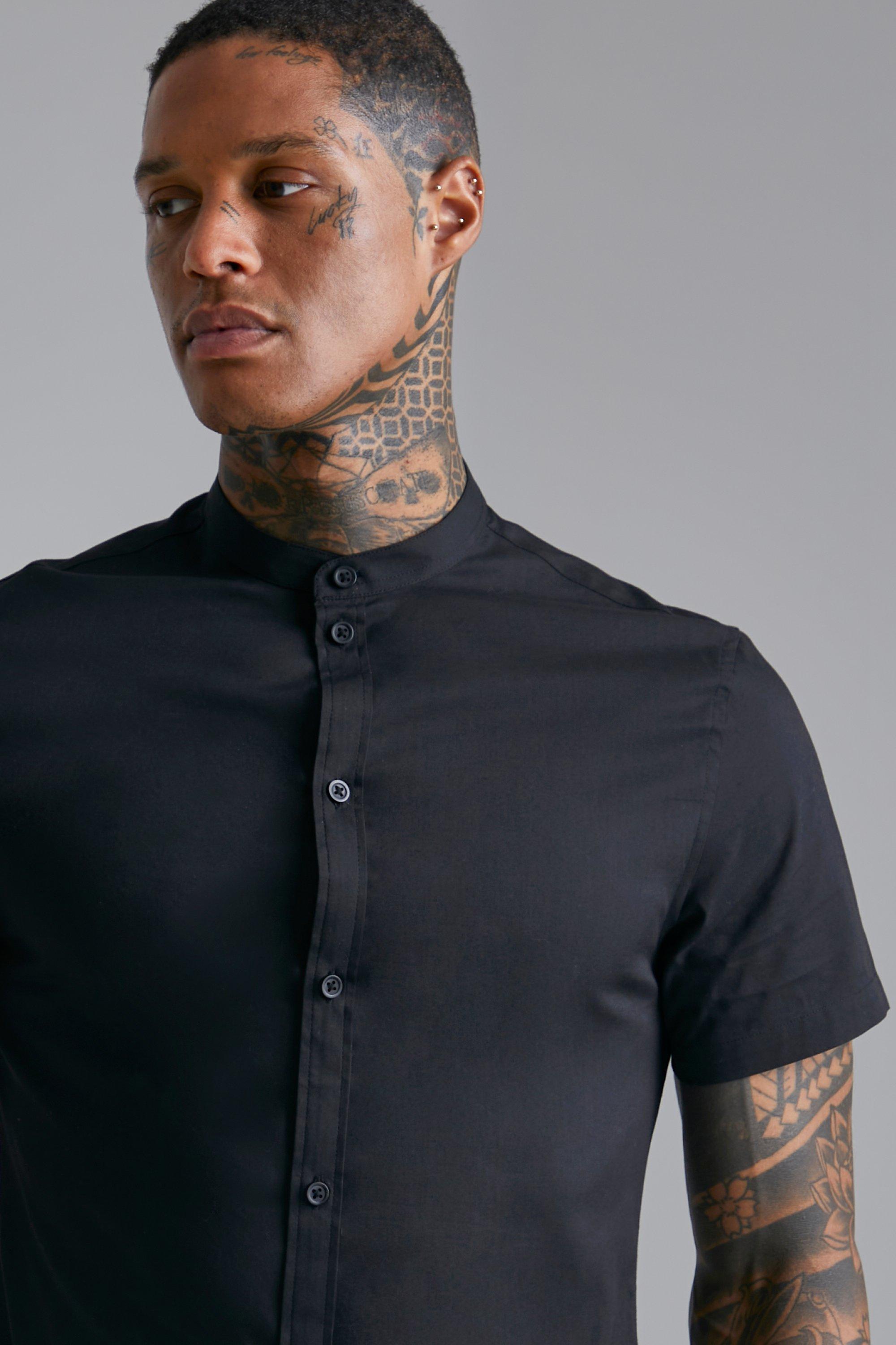 Men's short sleeve on sale grandad collar shirt