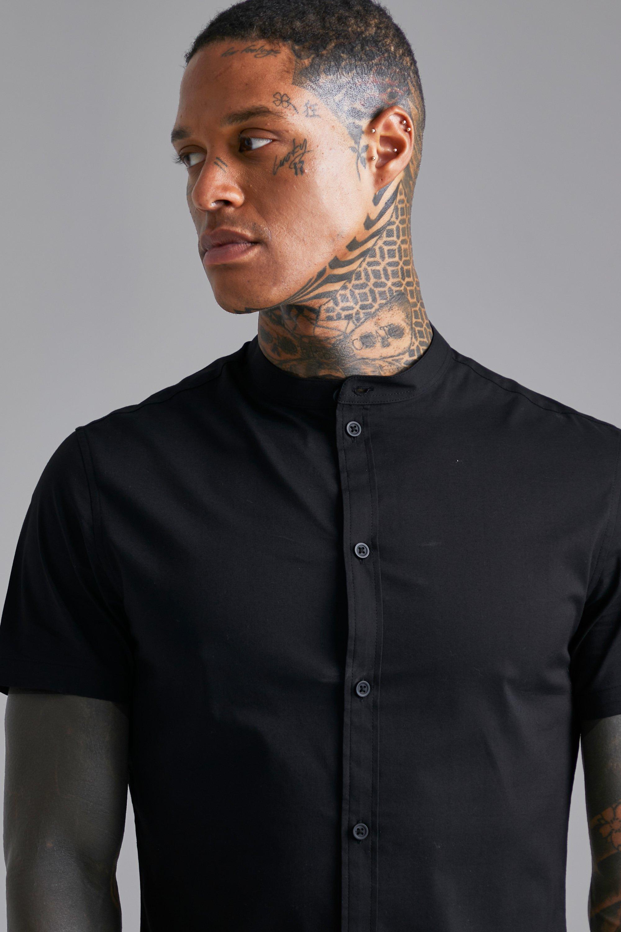 Chemise noir outlet homme manche courte