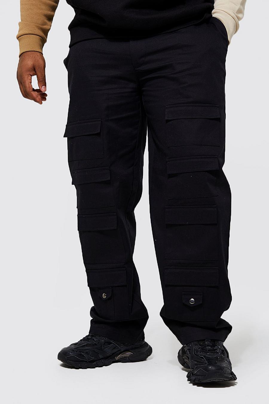 Black Plus Stacked Leg Cargo Pocket Trousers  image number 1
