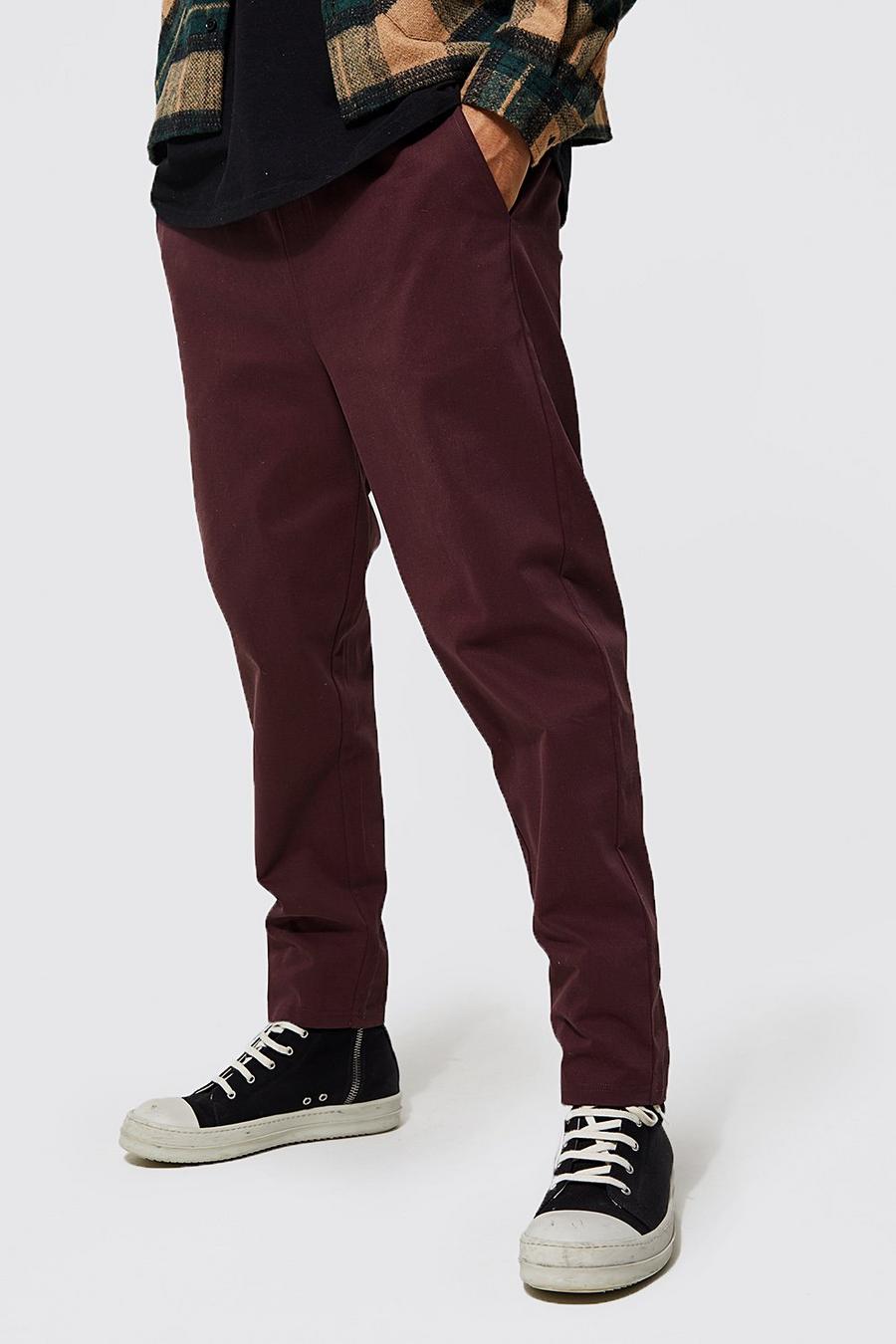 Chocolate brown Tapered Fit Extended Drawcord Twill Trousers 