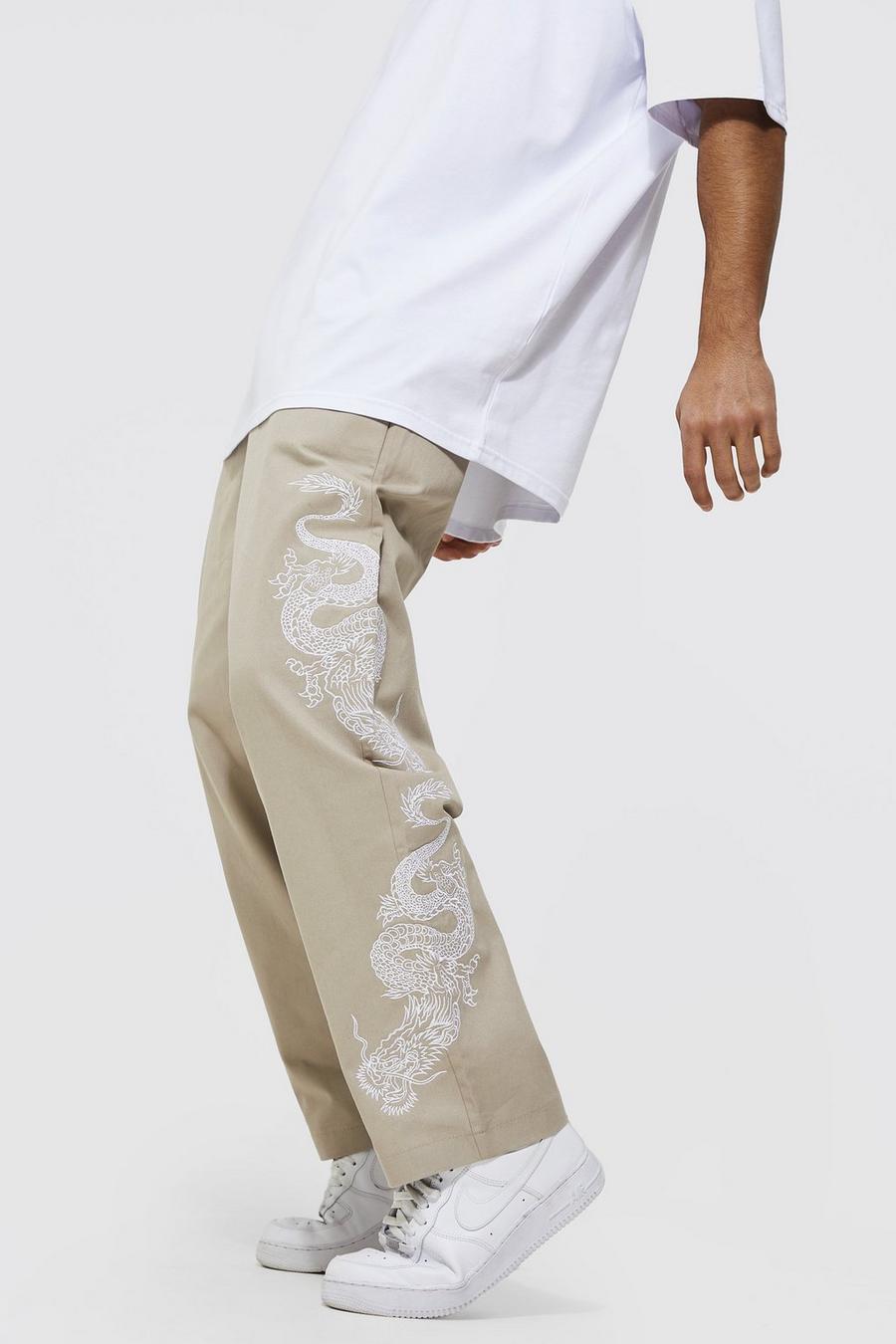 Stone Fixed Waist Relaxed Dragon Embroidered Chino  image number 1