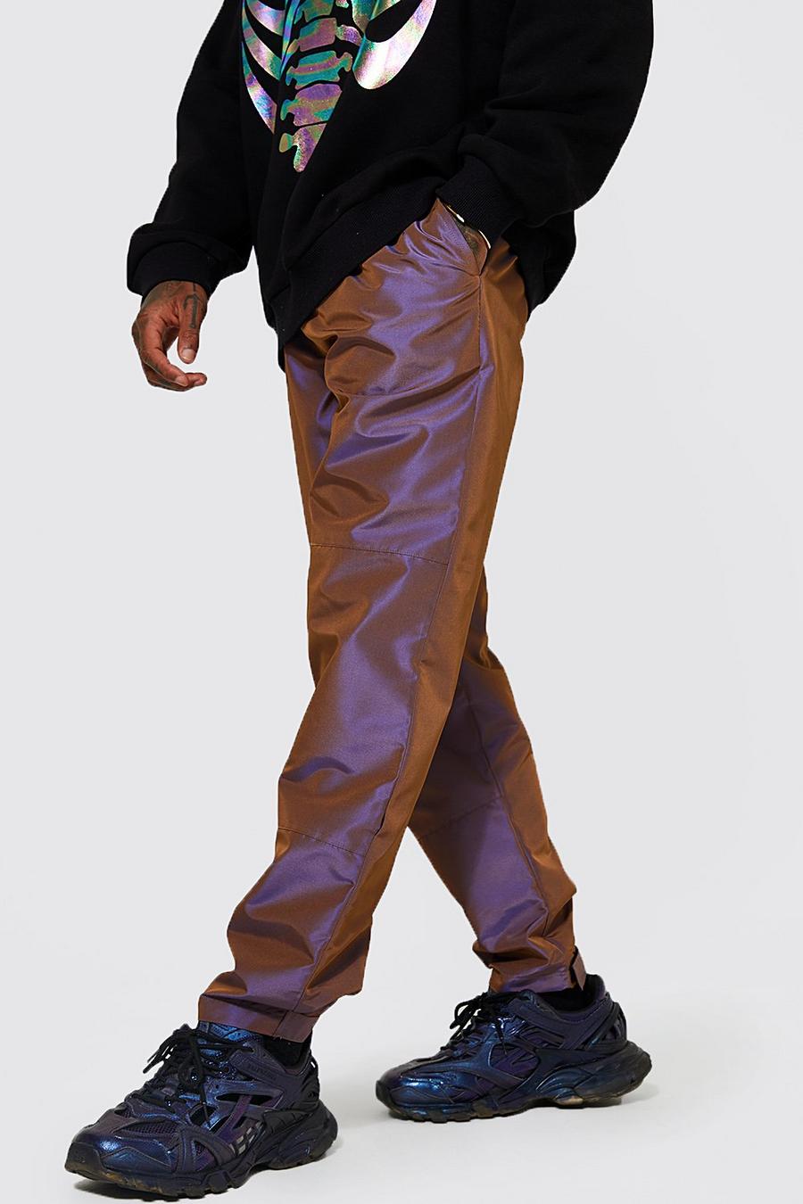 Pantalón holgado con cordón elástico largo iridiscente, Chocolate image number 1