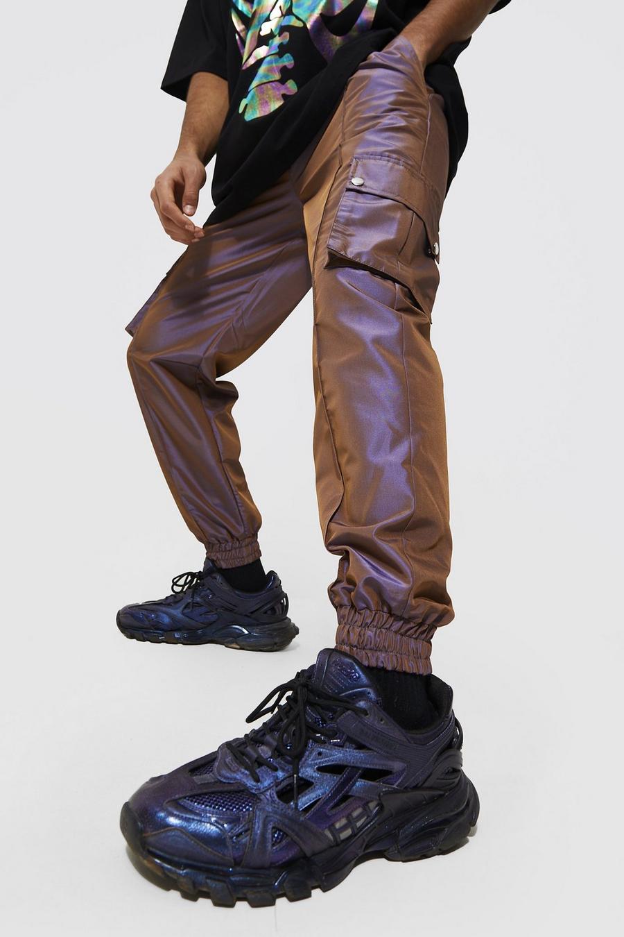 Pantalon cargo droit iridescent, Chocolate image number 1