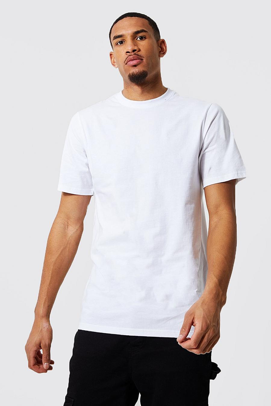 Camiseta Tall de corte largo con algodón ecológico, White bianco