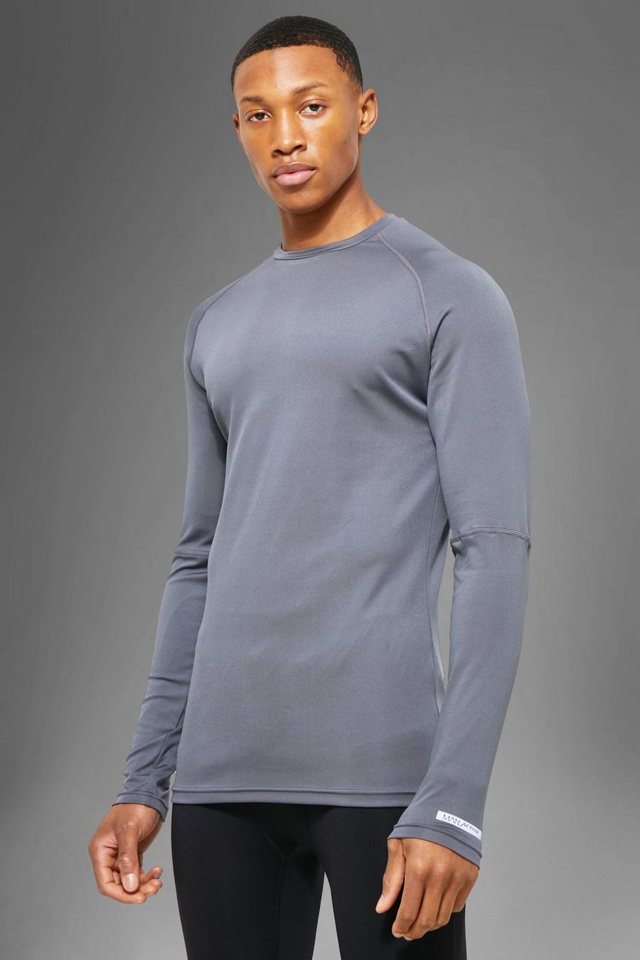 Charcoal grey Man Active Performance Ls Compression T-shirt