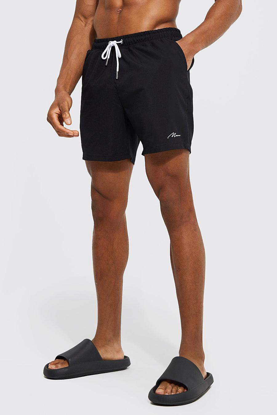 Black noir Man Signature Mid Length Swim Shorts image number 1