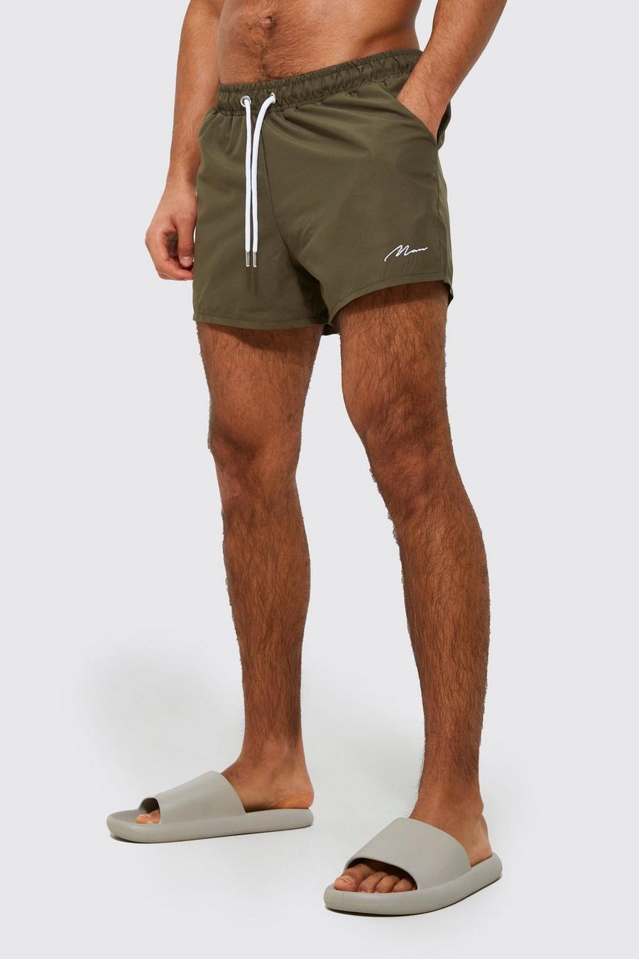 Khaki kaki Recycled Man Signature Mid Length Swim Shorts