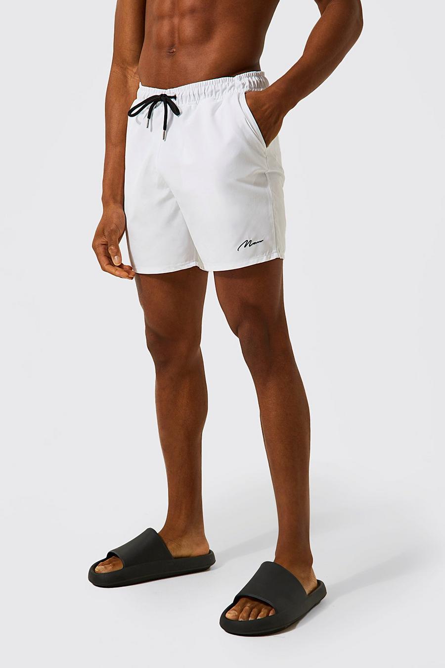 White blanc Recycled Man Signature Mid Length Swim Shorts