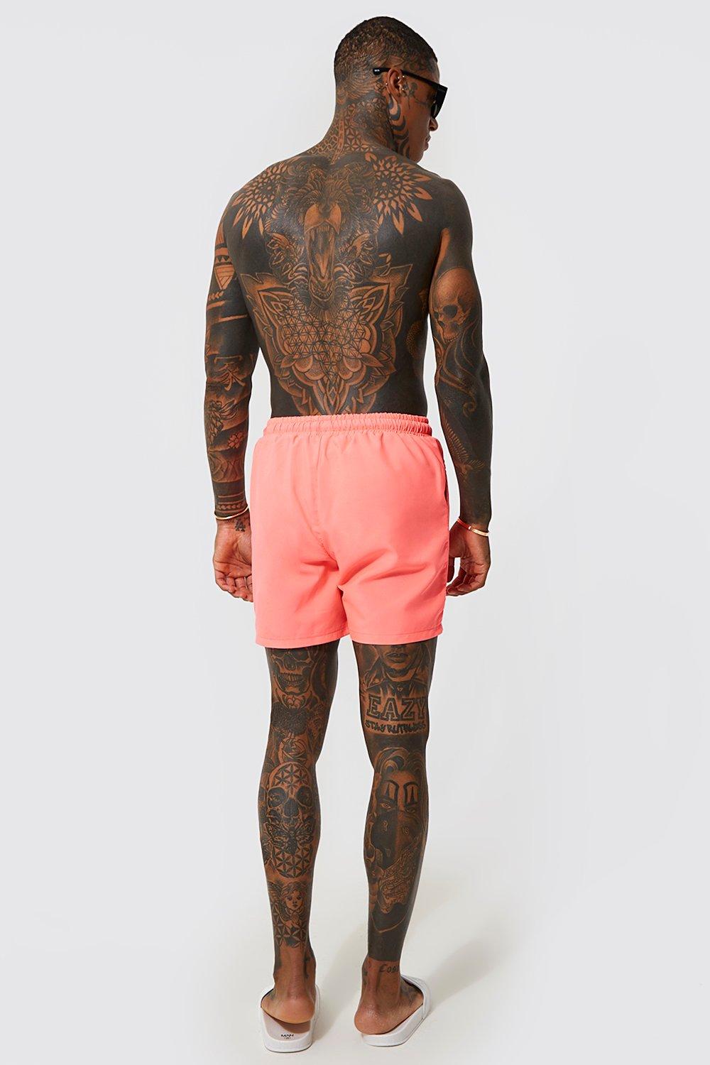 Mens Pink & White Mid-Length Swim Shorts